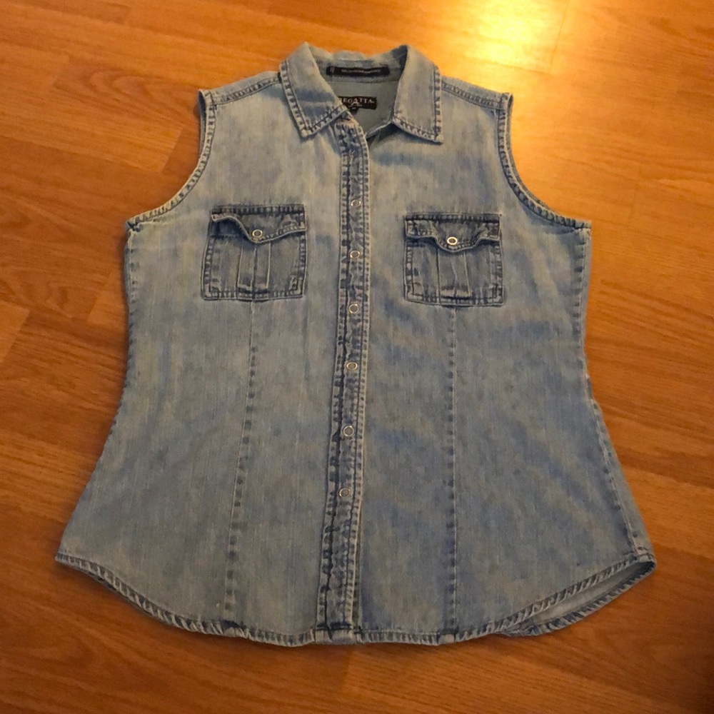 Denim Sleeveless Snap-Down Top